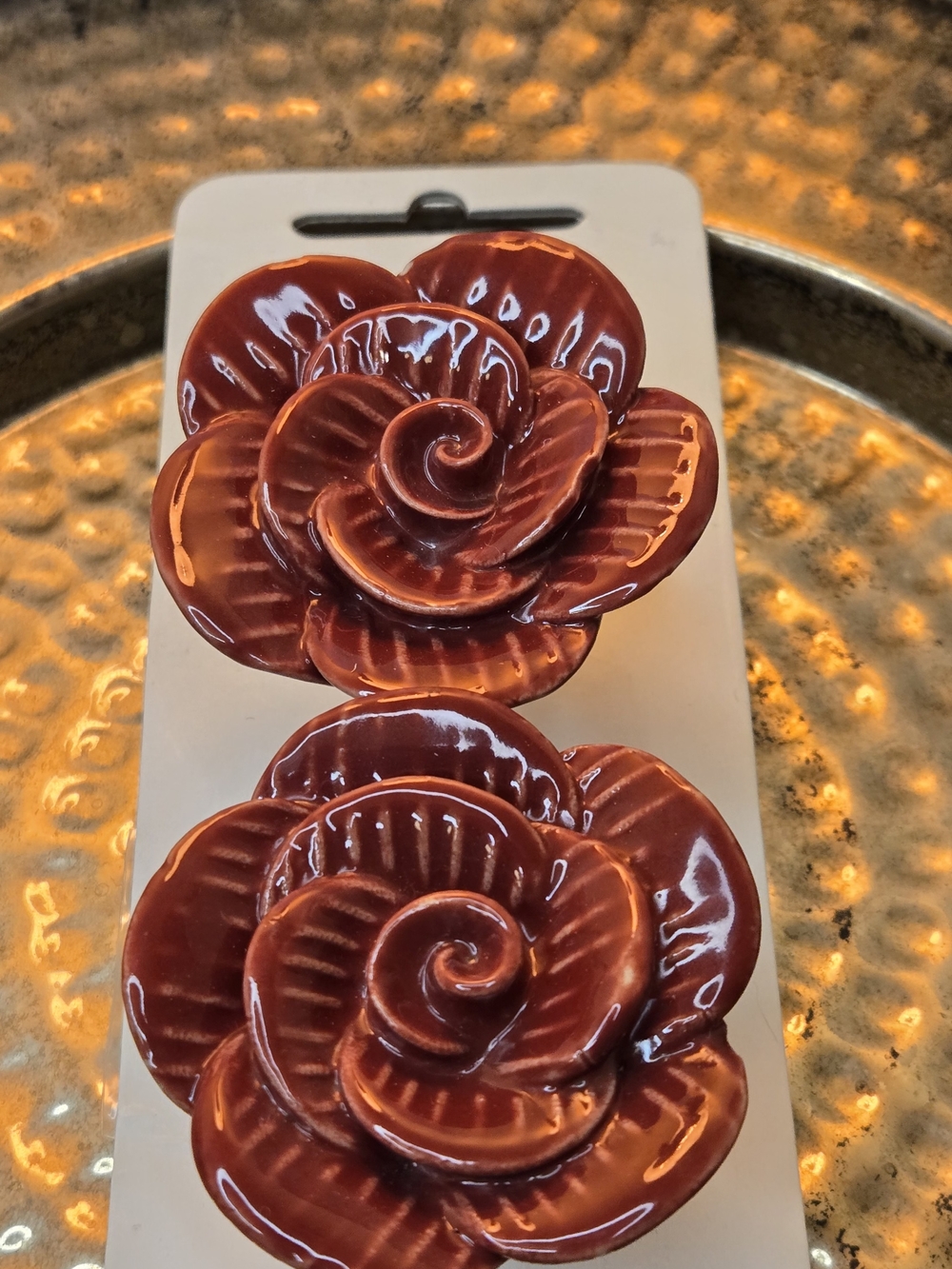 Ceramic Rose Drawer Knob Pair in Deep Burgundy